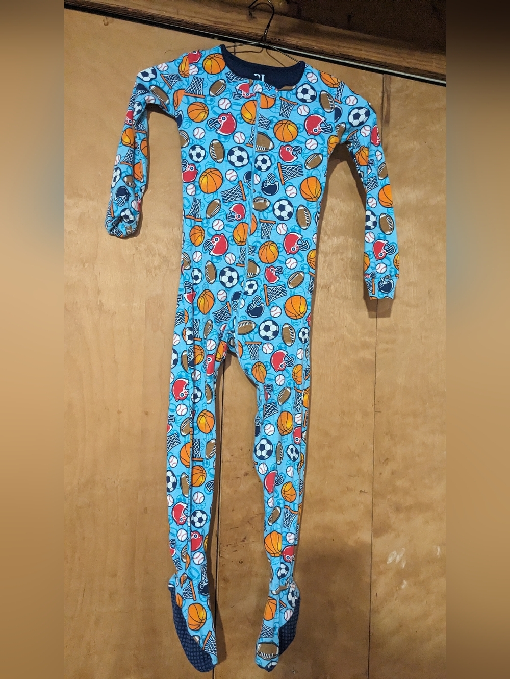 The Children's Place Blue Sports-Print Footed Pajamas with Orange Accents